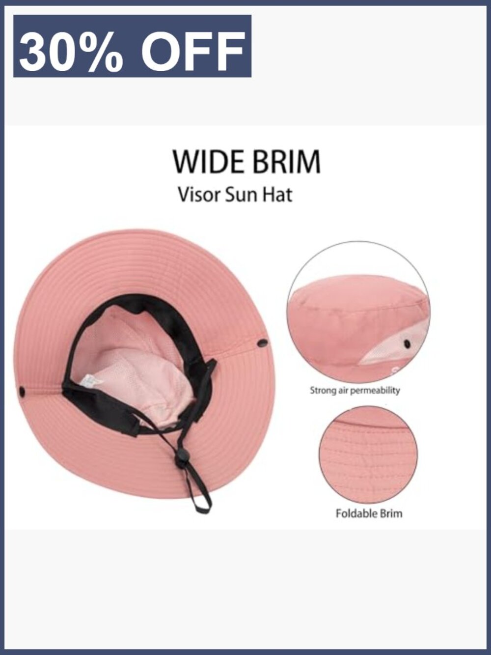 Women's Wide Brim Sun Hat with Ponytail Hole Packable Mesh Bucket Hat UV - Picture 5 of 7